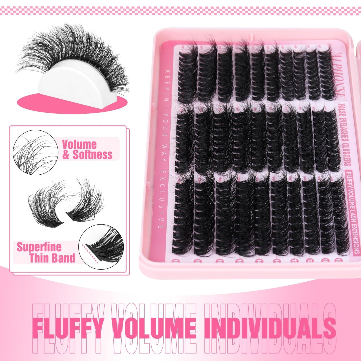 Fluffy Lash Clusters Kit 300pcs DIY Lash Extension Kit 60D+80D+100D Individual Lashes D Curl 10-18mm Cluster Eyelash Extensions Kit with Lash Bond and Seal and Tweezers by ALPHONSE