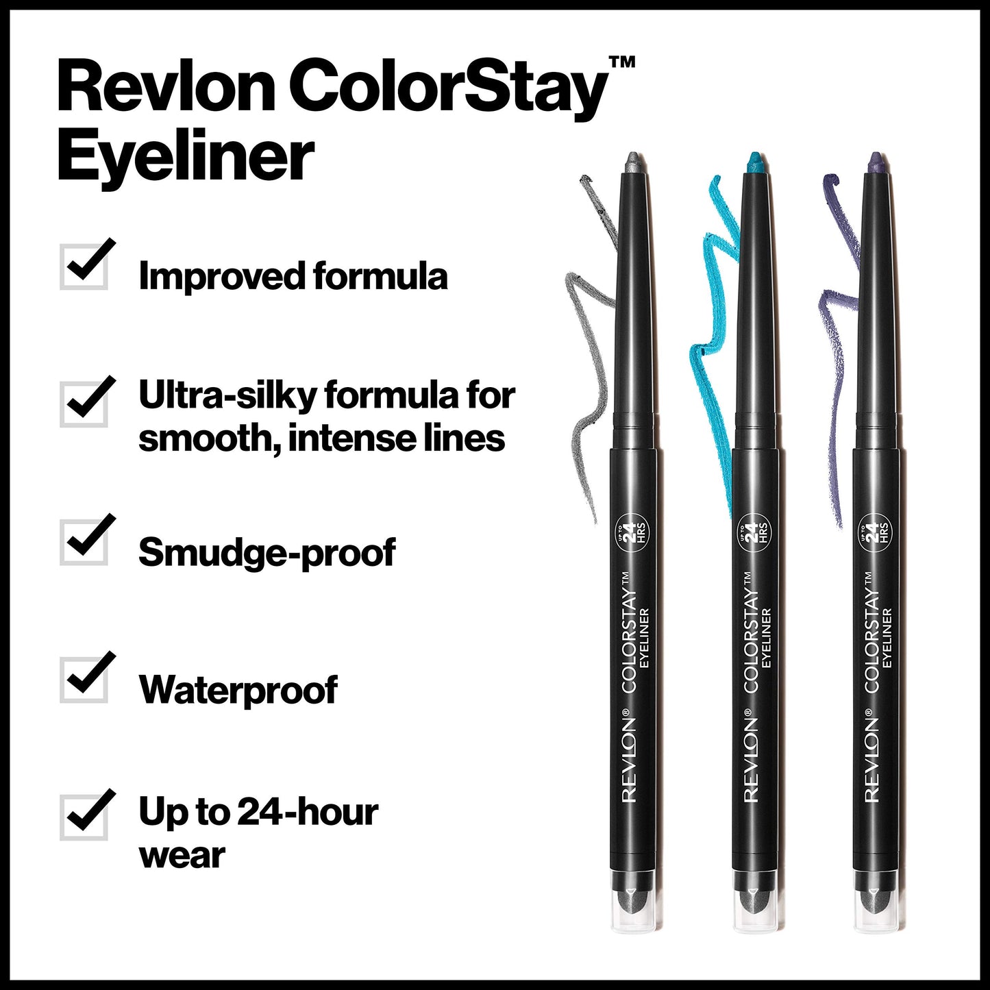 Revlon Pencil Eyeliner, ColorStay Eye Makeup with Built-in Sharpener, Waterproof, Smudge-proof, Longwearing with Ultra-Fine Tip, 201 Black, 2 count (Pack of 1)