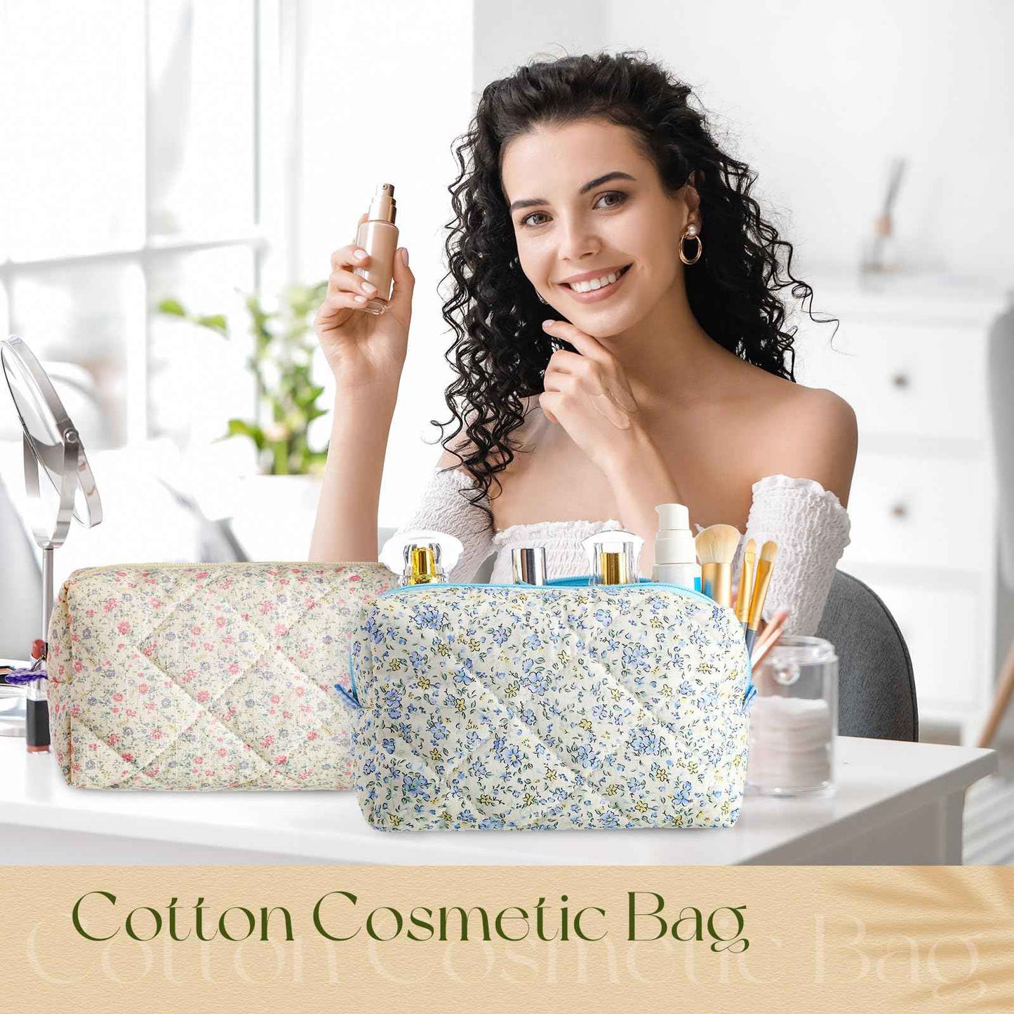 Paterr 10 Pcs Cotton Quilted Makeup Bag Bulk Cute Cosmetic Bag for Women Floral Gingham Coquette Aesthetic Travel Toiletry Pouch Bags Bridesmaid Gifts(Classic Style,7.87 x 4.72 x 3.15 Inches)