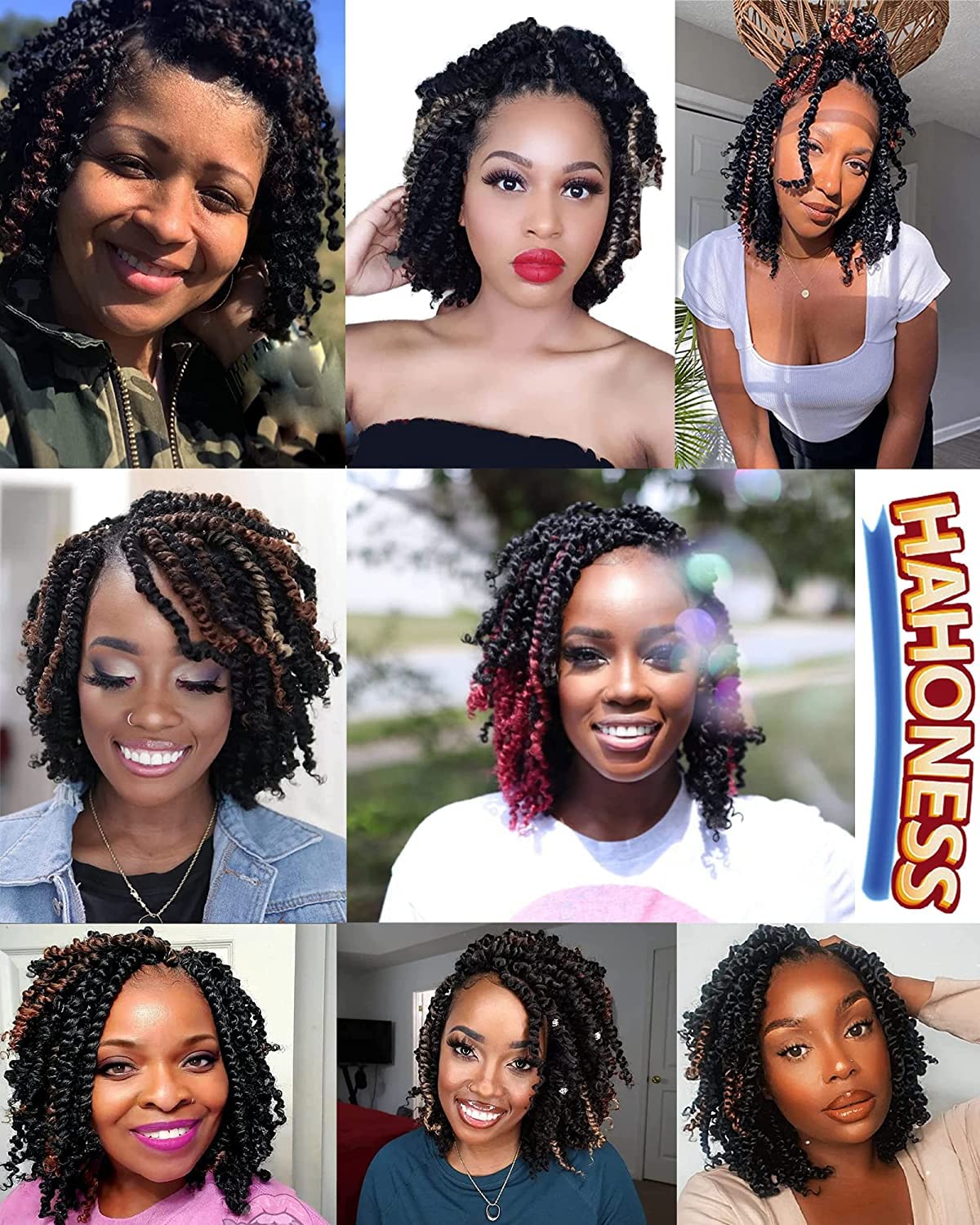 8 Inches 9 Packs Passion Twist Crochet Hair-Mixed Color Combo Pack(7 packs 1B+1 pack T1B/27+1 pack T1B/30),Pre-twisted Pre Looped Super Soft & Bouncy,For Black Women and Kids(8"-9 Packs,1B+T27+T30)