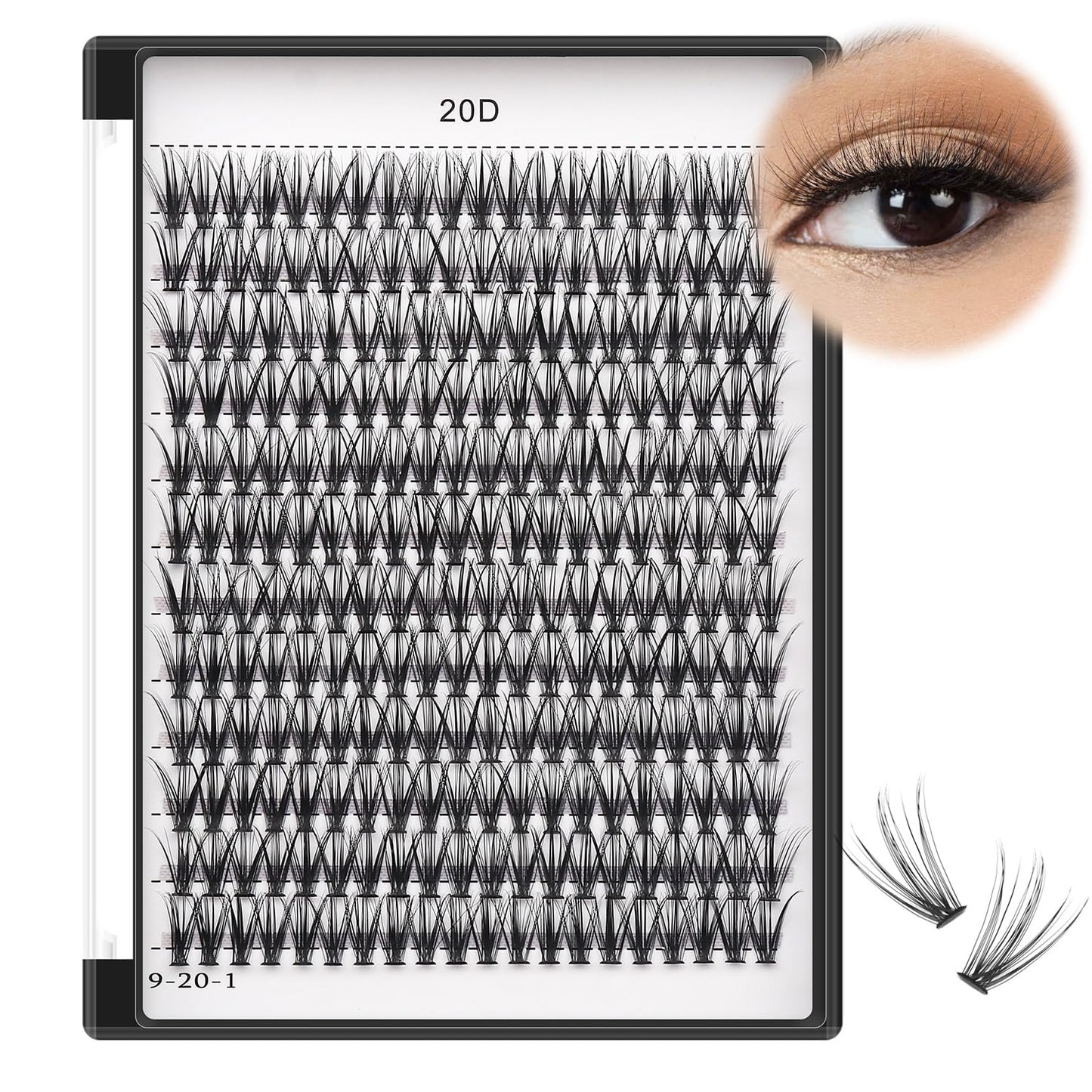 Bodermincer Black Cluster Lashes 240pcs 20D/40D DIY Eyelash Extension D Curl Long Individual Lashes Mixed Tray Faux Mink Lash Clusters Extensions 8-22mm (20D-21mm)