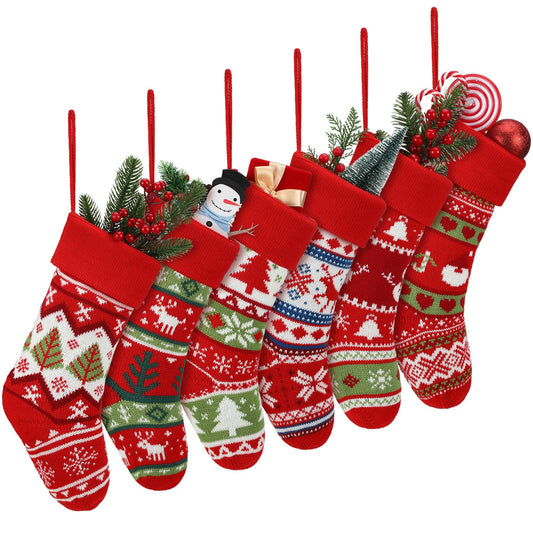 Liitrsh 6 Pack 14 Inch Christmas Stockings Bulk Knit Large Stockings Christmas Knitted Rustic Holiday Tree Reindeer Snowflake Snowman Family Stockings Hanging Ornaments for Christmas Candy Gift Decor