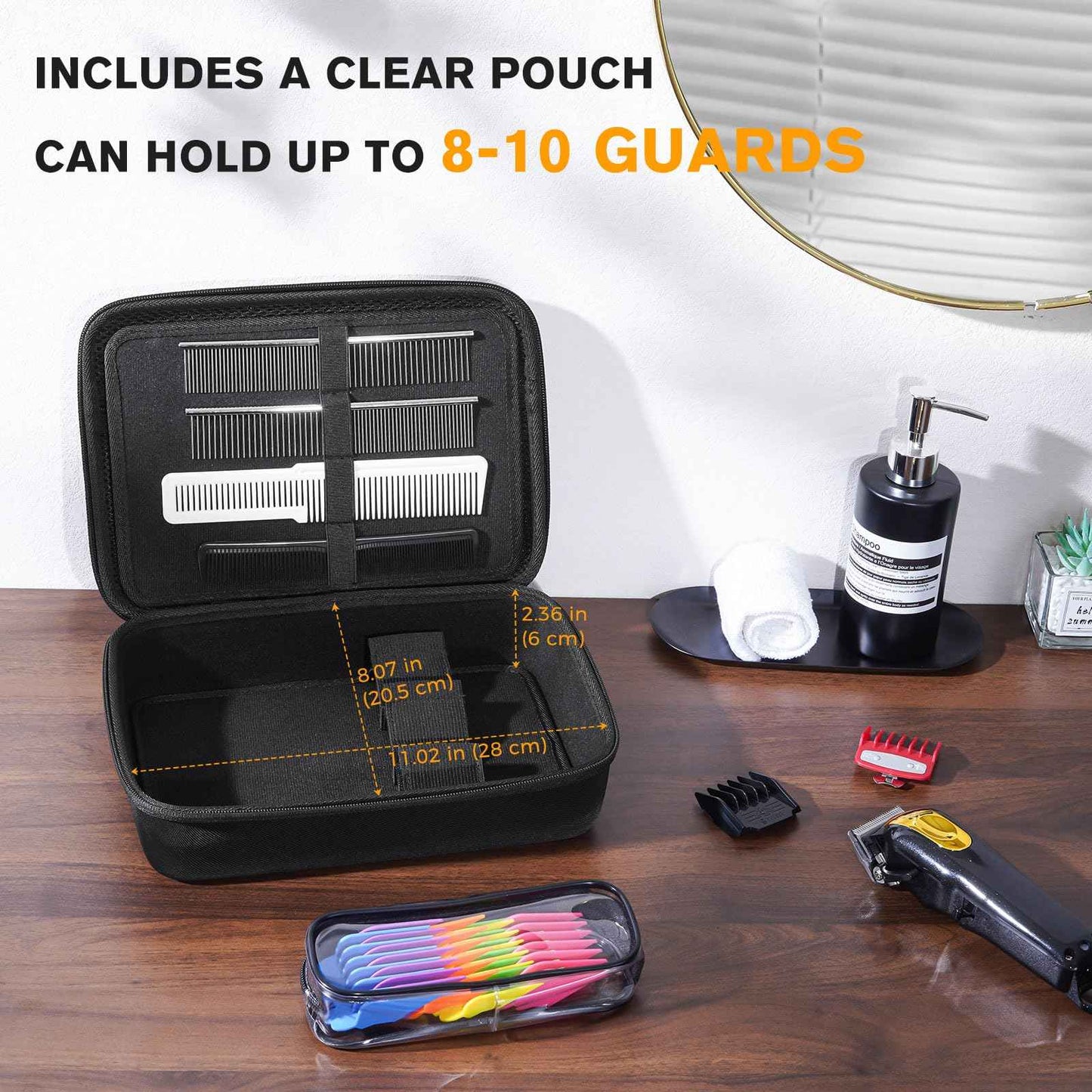 ProCase Hard Barber Accessories Case, Travel Bag for 3 Hair Clippers and Supplies, Trimmer Organizer Storage Box with Clear Pouch, Portable Holder for Men Razor Guard Grooming Kits -Black