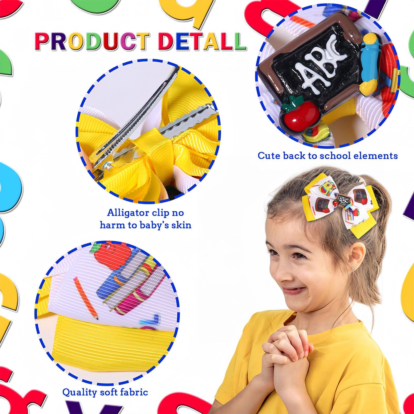 HAIMITI Back to School Hair Bows Blackboard Hair Clips Letter Yellow Hair Bow Clip Cute Book Bag Hairpins for Little Toddler Girls Students Kindergarten First Day of School Hair Accessories 2pcs