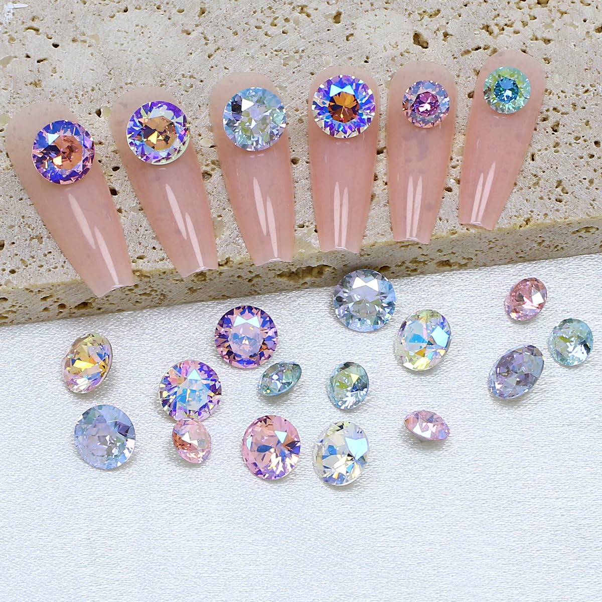 DONGZHOU 45Pcs Rhinestone for Nails，3D Nail Art Rhinestone Round Big Nail Crystals Shiny Nail Diamonds Nail Charms and Gems for Manicure Decoration DIY Crafts