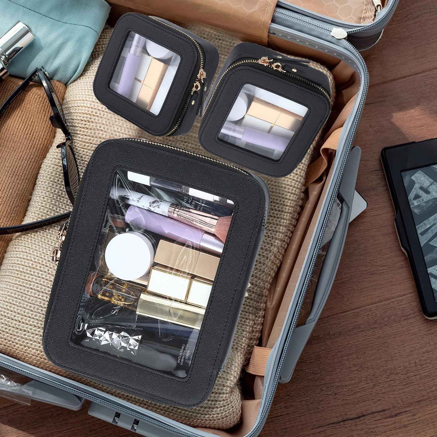 Clear Makeup Bag with Mini Cosmetic Bags,Travel Toiletry Bag for Women,Portable Cosmetic Bag Case, Transparent Waterproof Cosmetic Organizer Storage Bag for Women Men