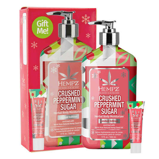 Hempz Crushed Peppermint Sugar Gift Set , Body Lotion and Lip Balm, for Men & Women