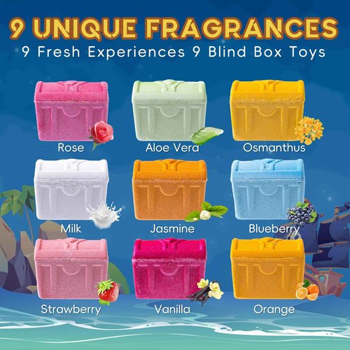 Bath Bombs for Kids with Surprise Inside, 9 Pack Kids Bath Bombs with Treasure Chest Toys Gift Set, Fizzy Bath Salt Balls, Perfect Birthday, Halloween, Or Holiday Gift for Boys and Girls