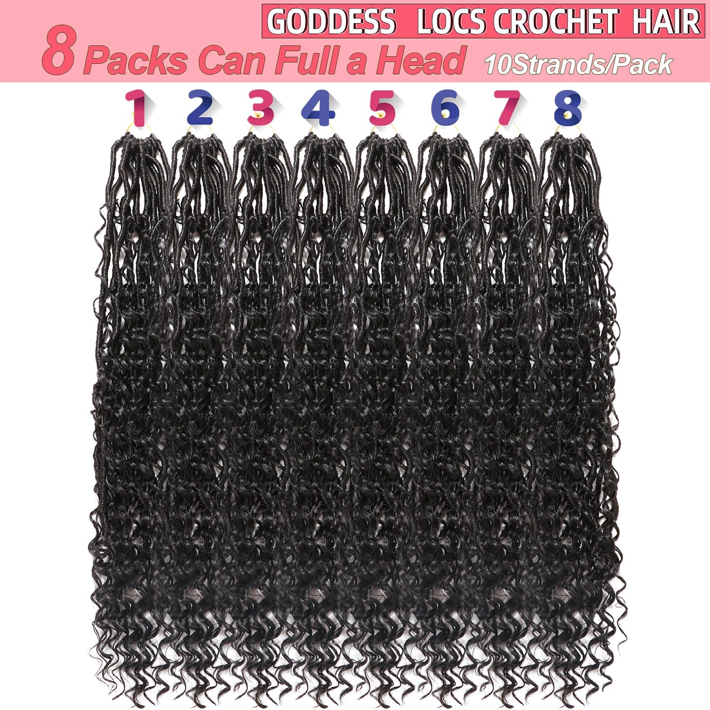 Goddess Locs Crochet Hair-24 Inch 8 Packs Boho Faux Locs Crochet Hair for Black Women Pre Looped Soft Locs with Curly Ends (1B#, 24 Inch(Pack of 8))