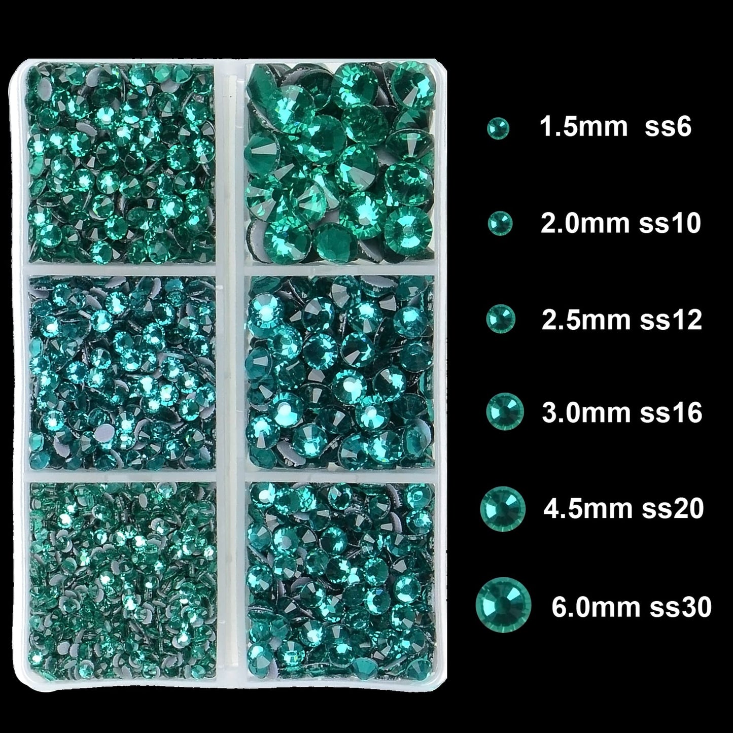 4000Pcs Mixed Size Hot Fix Round Crystals Gems Glass Stones Hotfix Flat Back Rhinestones (Blue Zircon)