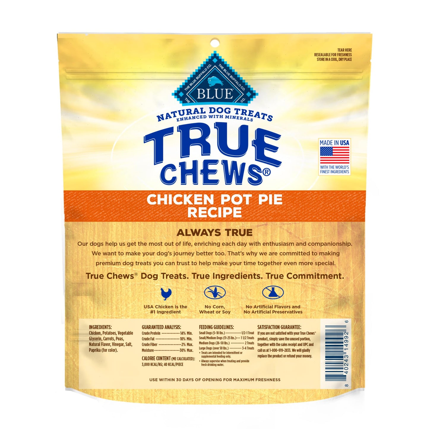 Blue Buffalo True Chews Dog Treats, Made in the USA with Natural Ingredients, Chicken Pot Pie Recipe, 12-oz. Bag