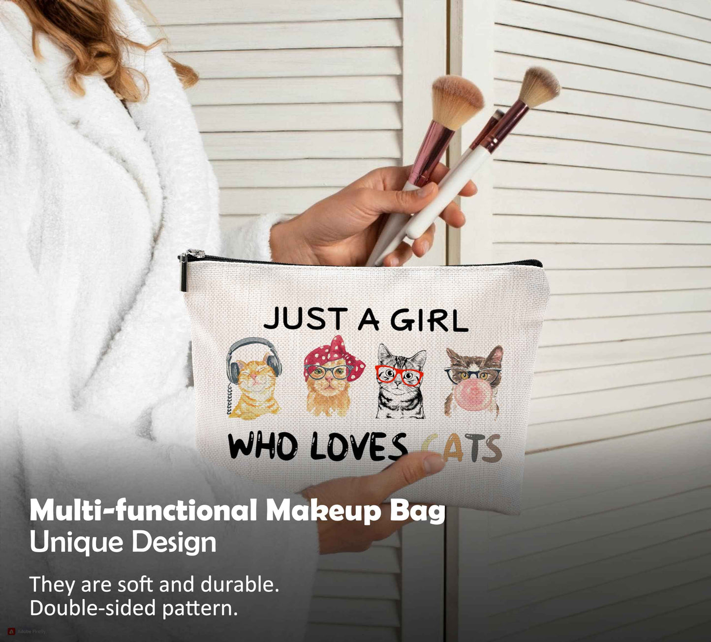 QGFM Cat Makeup Bag,Funny Cat Gifts Makeup Bag With Zipper,Cats Gifts for Women,Just A Girl Who Loves Cats Cosmetic Bag