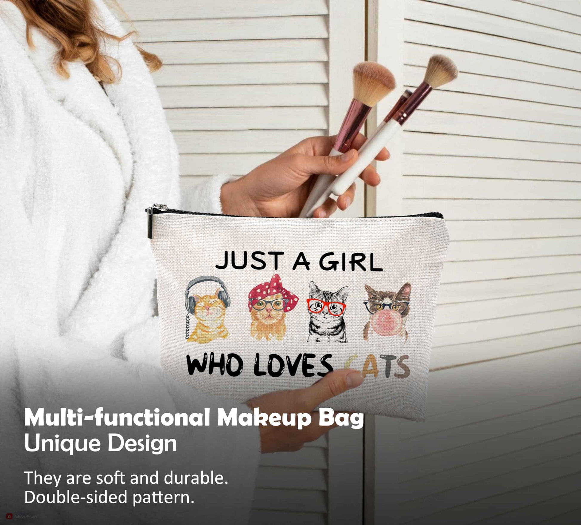 QGFM Cat Makeup Bag,Funny Cat Gifts Makeup Bag With Zipper,Cats Gifts for Women,Just A Girl Who Loves Cats Cosmetic Bag