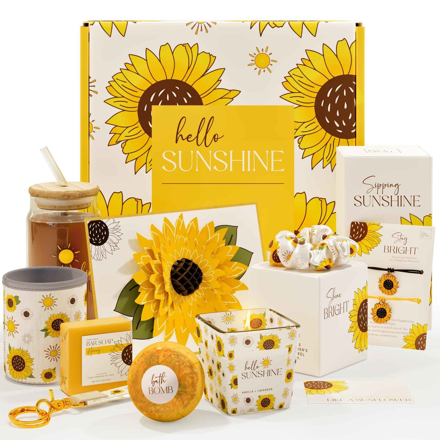 The Love Crate Co 10Pc Sunflower Gift, Spa Set | for Women, Get Well Soon Basket, You Are My Sunshine Care Package