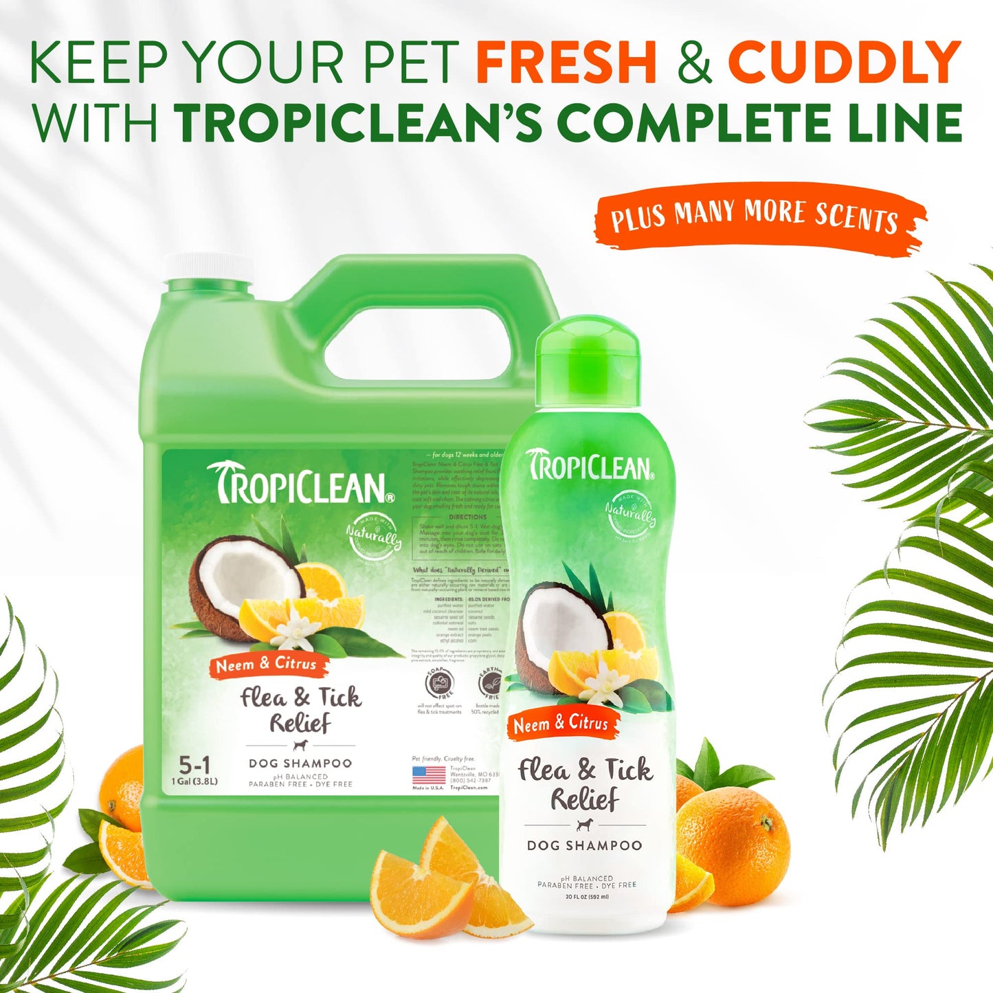 TropiClean Citrus & Neem Oil Flea Shampoo for Dogs | Tick and Flea Bite Relief for Dogs | Natural Dog Shampoo Derived from Natural Ingredients | Made in the USA | 20 oz.