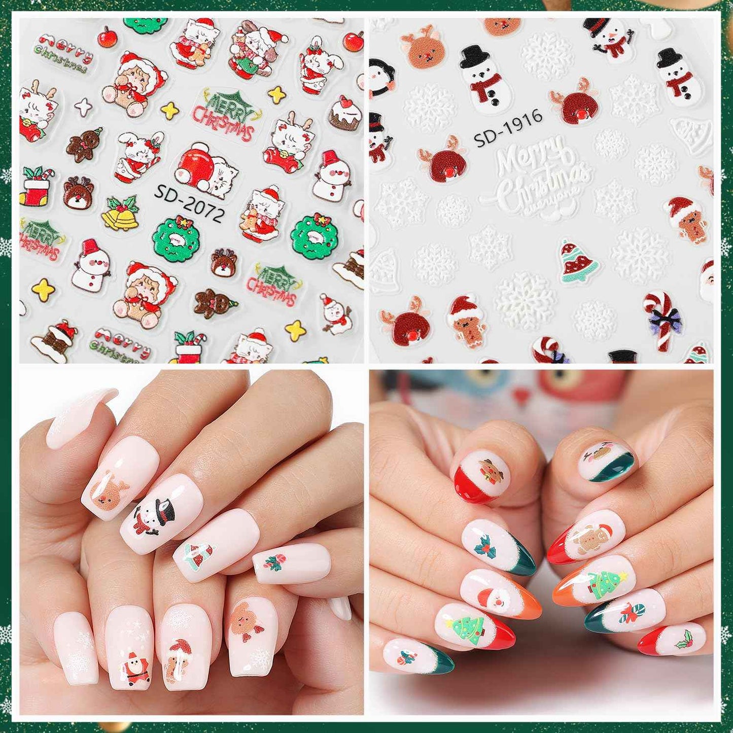 Nicedeco 15 Sheets Christmas Nail Art Stickers Decals Self-Adhesive Nail Supplies Nail Art Design Decoration 005
