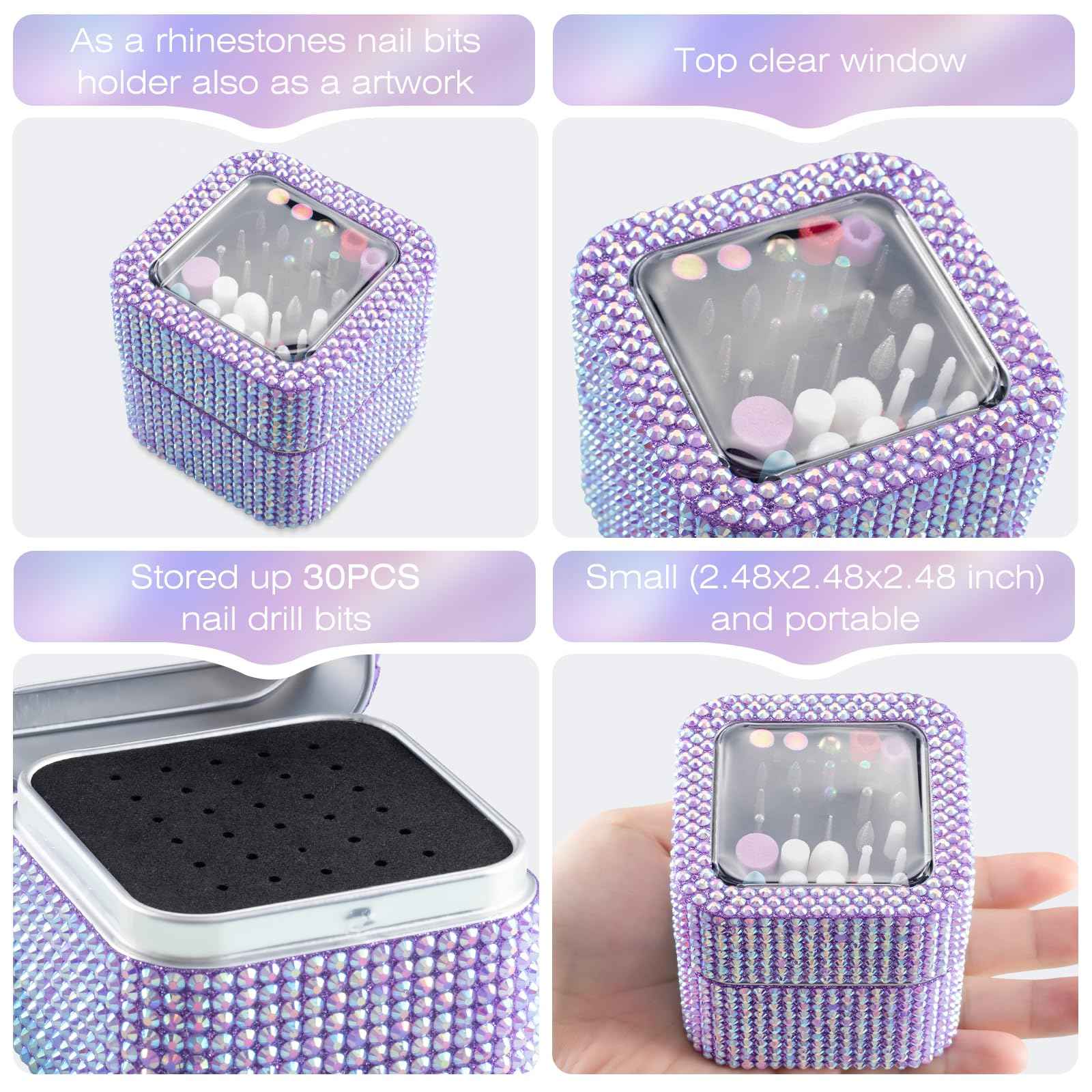 30PCS Nail Drill Bits Set with Holder Case, 3/32 Inch Professional Efile Cuticle Nail Bits for Nail Drill, Ceramic Diamond Carbide Drill Bits for Acrylic Gel Removal Polish Nail Tech (Purpe)