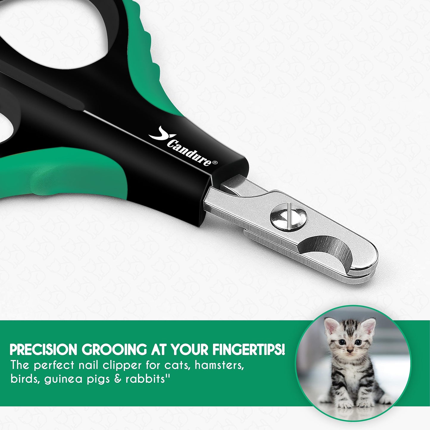 Candure Cat Nail Clippers for Indoor Cats, Rabbits, Hamsters, Birds with Precise Angled Edges to Ensure Easy & Safe Trimming Stainless Steel Cat Nail Trimmer for At-Home Cat Grooming