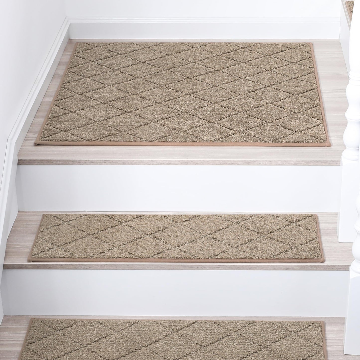 COSY HOMEER Edging Stair Treads Non-Slip Corner Indoor Stair Runners for Wooden Steps,Landing Slip Resistant Stair Rugs Mat for Kids and Dogs,100% Polyester TPE Backing,Beige,30x30 inch