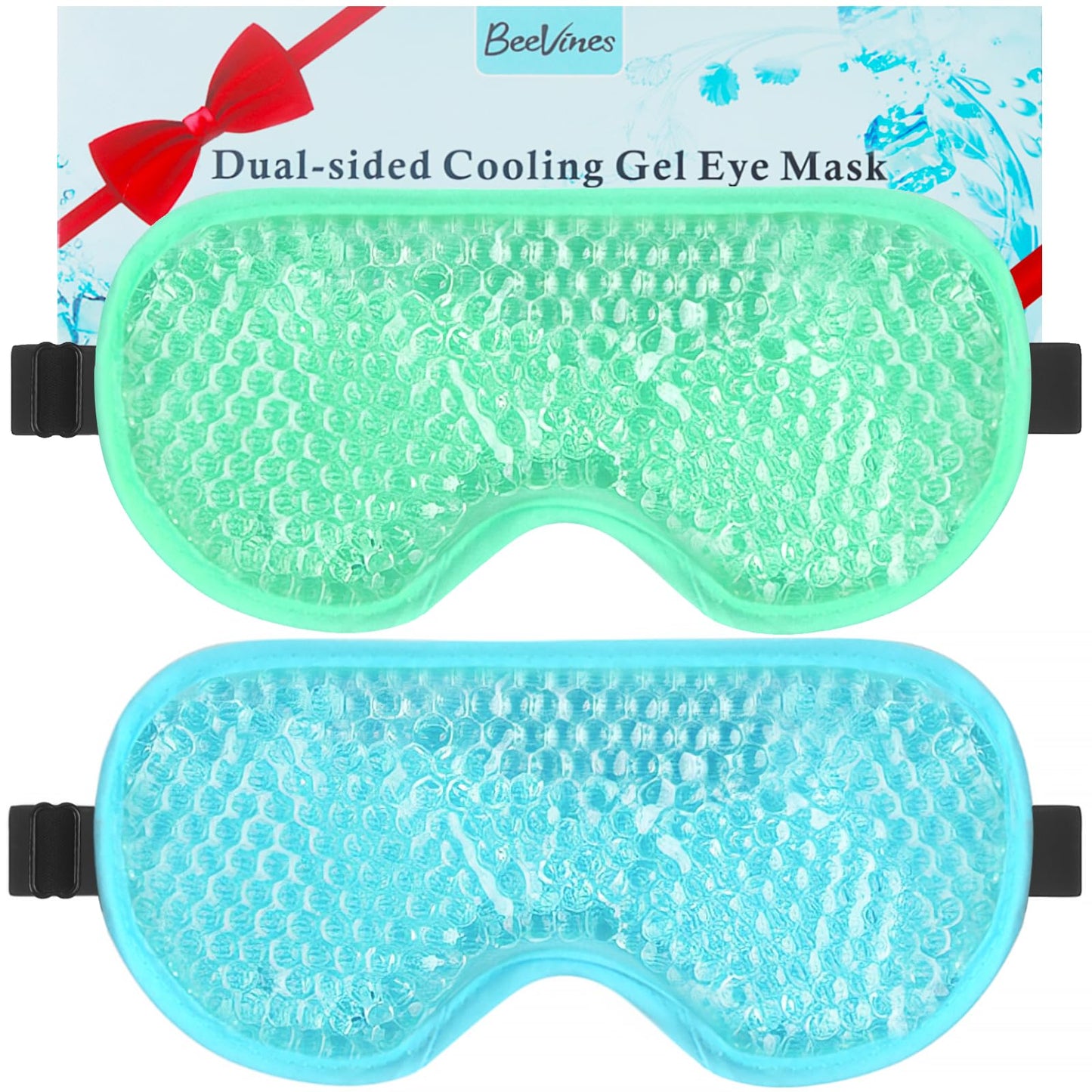 BeeVines Gel Eye Mask, 2 Pack Cooling Ice Masks for Puffy Eyes for Men & Women, Cold & Warm Compress for Post Surgery, Puffiness, Allergies & Treatment(Blue & Green)