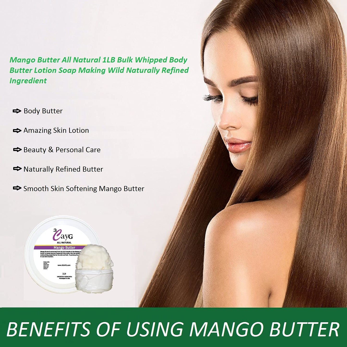 3CayG Mango Butter All Natural 1LB Body Butter Lotion- Great for Soap Making-Naturally Refined