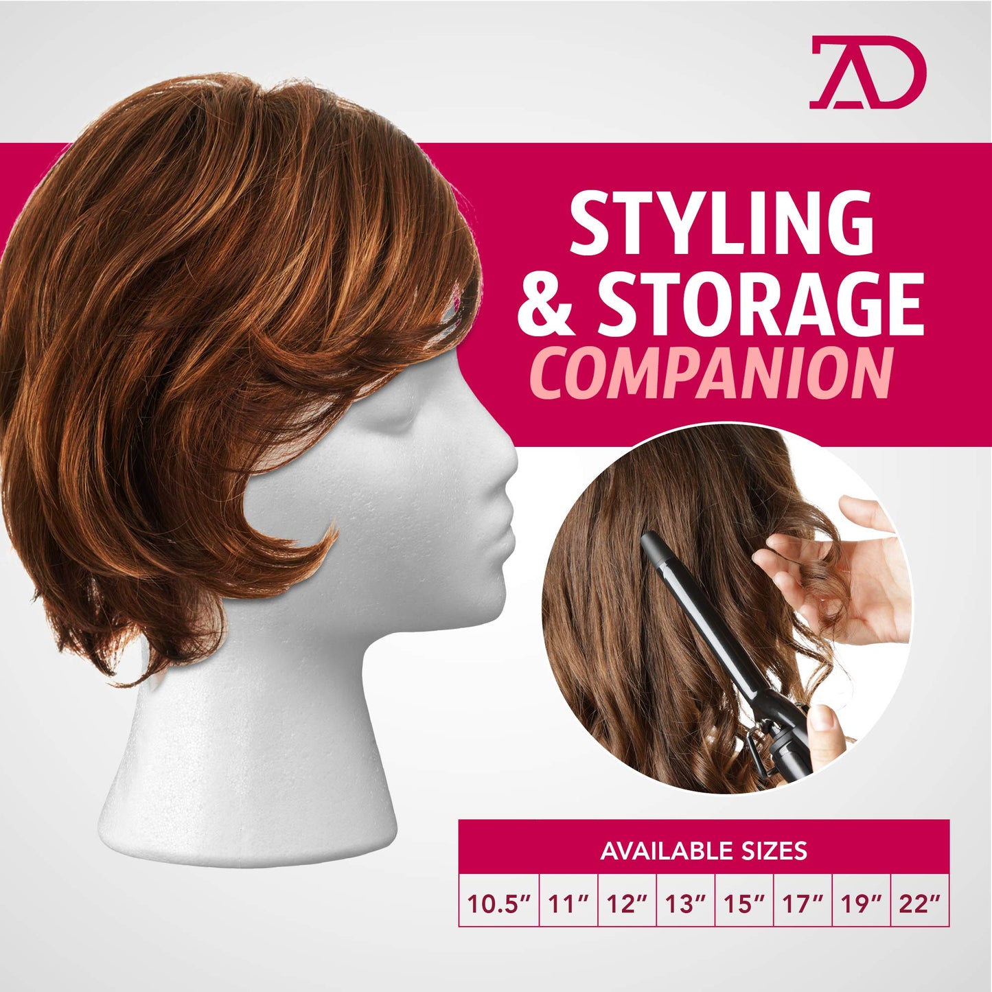 Styrofoam Female Wig Head Mannequins Manikin, Style, Model & Display Women's Wigs, Hats & Hairpieces Stand - by Adolfo Designs (12 Inches)