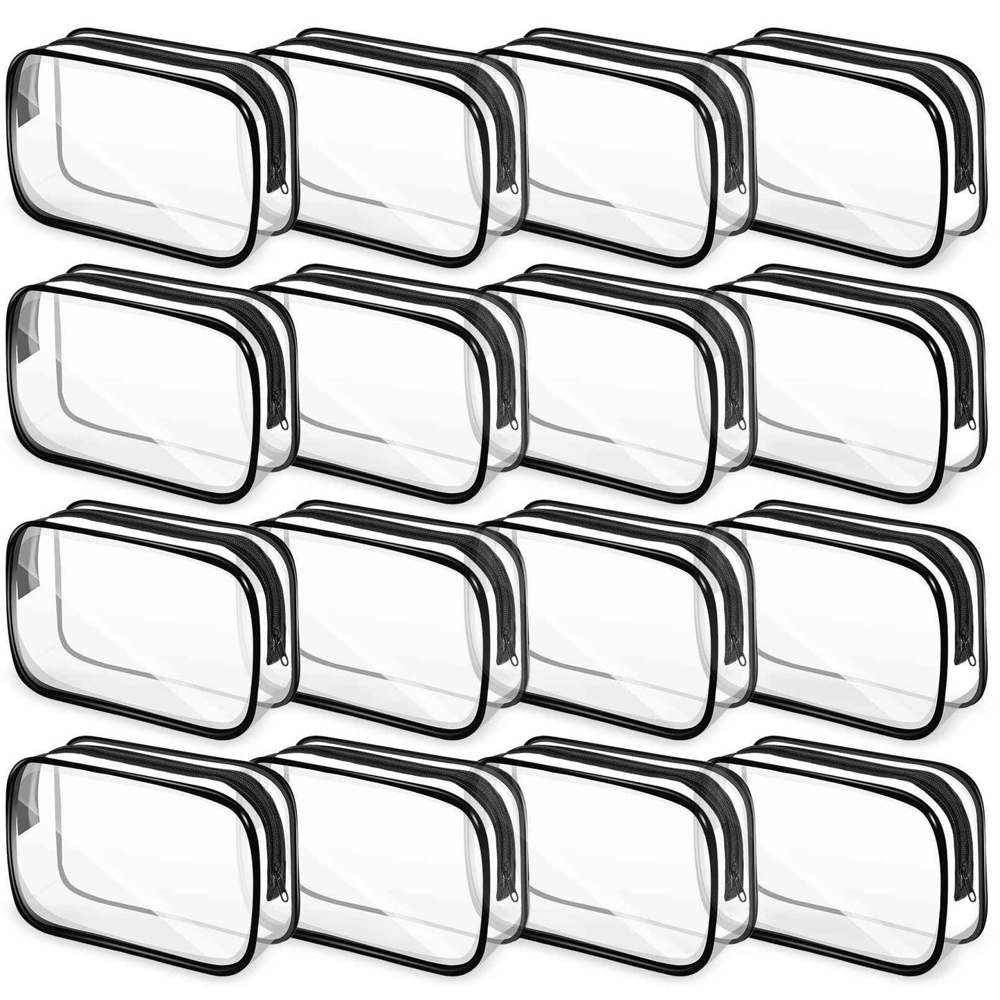 JEFHOMKIT 16 PCS Clear Makeup Bags,Clear Toiletry Bags TSA Approved,Waterproof Clear Cosmetic Bags,PVC Travel Bag with Zipper,Portable Transparent Cosmetic Pouches for Women Men Vacation(Black,Medium)