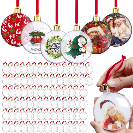 90 Pcs Photo Ornament Ball Assorted Ornament Picture Holder Plastic Hanging Christmas Ornaments DIY Personalized Photo Ornaments for Christmas Holiday Decoration Xmas Tree Ornaments