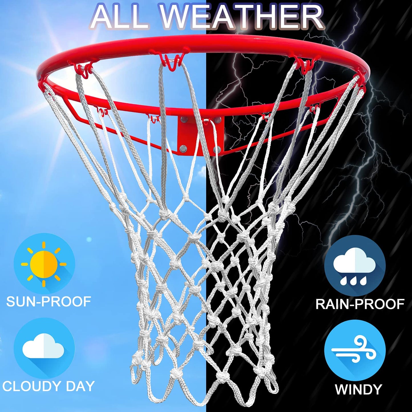 LAO XUE Basketball Net Outdoor,(7.16 oz) 12 Loops Professional Heavy Duty Basketball Net Replacement,All Weather Anti Whip, Suitable for Outdoor Standard 12 Loops Basketball Hoop