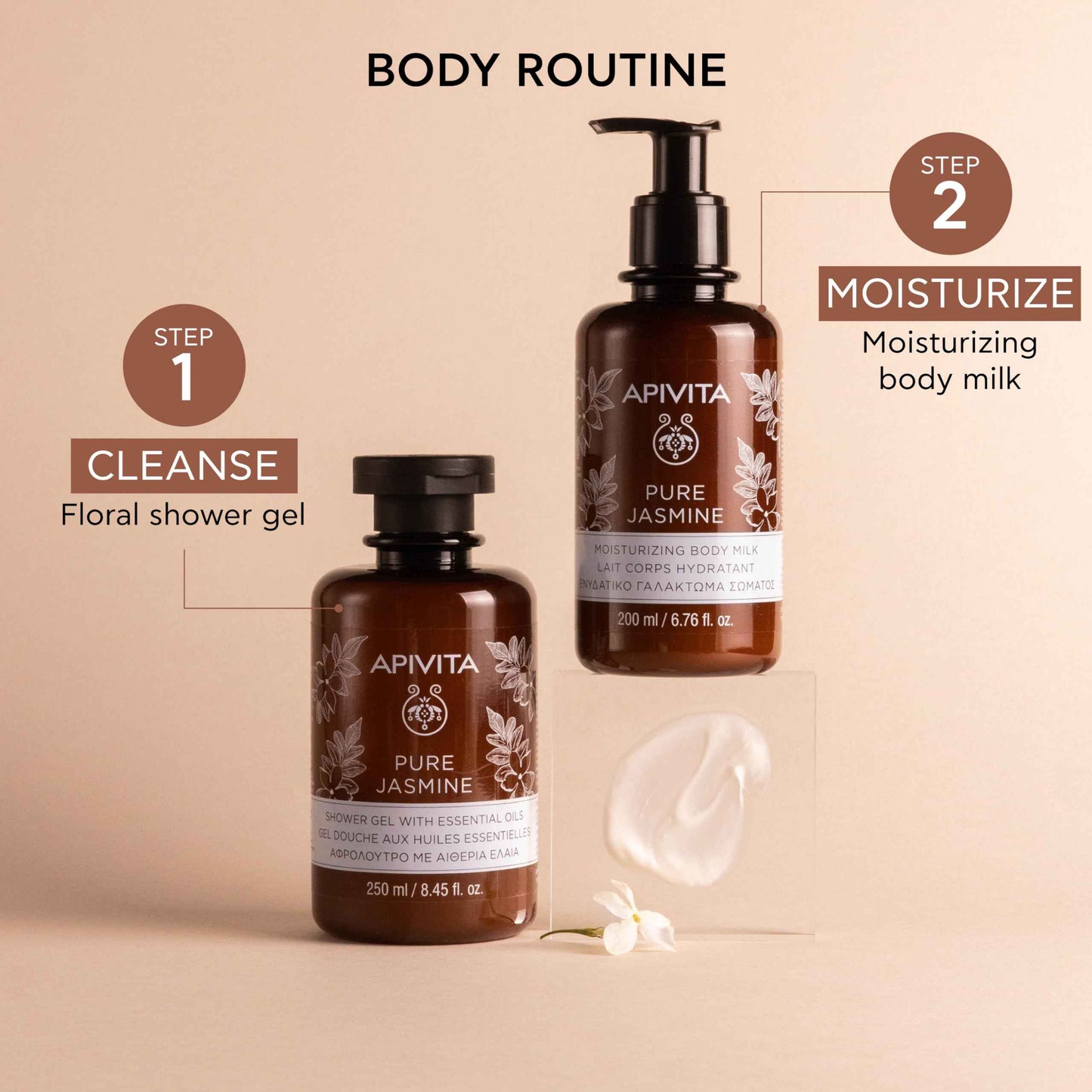 Apivita Pure Jasmine Body Milk | Moisturizes & Soothes with Jasmine, Honey & Essential Oils, 200 mL/ 6.67 oz