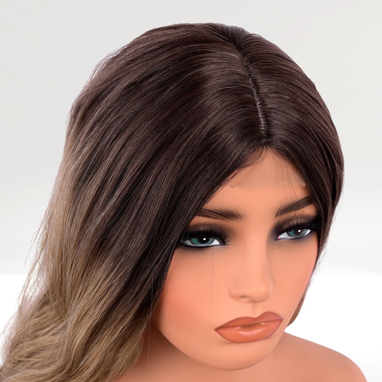 EALGA Brown Ombre Blonde Wavy Wigs for Women, Gradient Brown Mixed Blonde Synthetic Hair Long Wavy Wigs for Women, EALGA-077