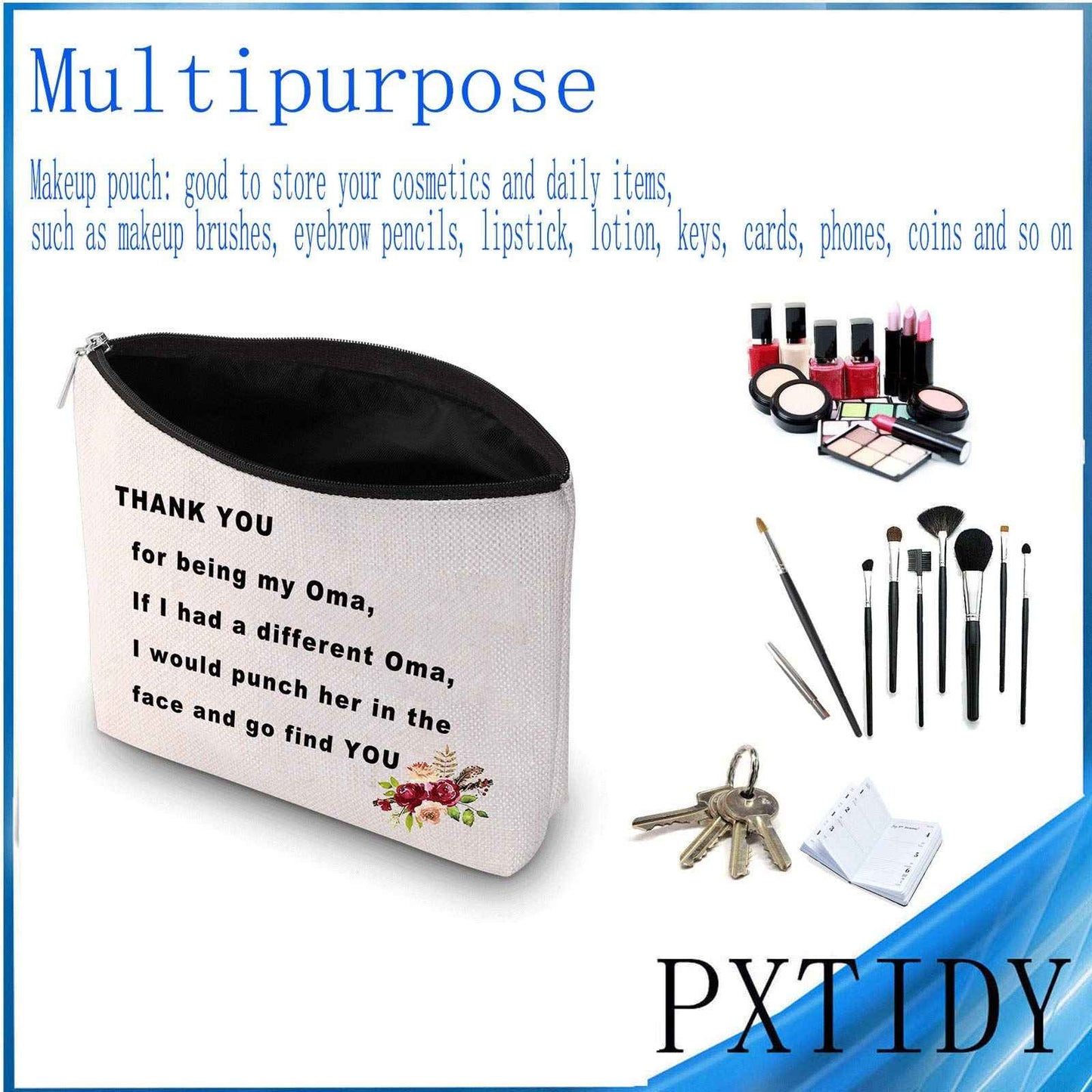 PXTIDY Oma Gift Grandmother Gift Thank You For Being My Oma Cosmetic Bag Best Oma Ever Mema Nana Gift(beige)