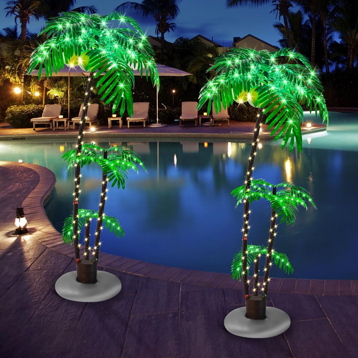 6FT Lighted Fake Palm Tree with 2 Trunks Artificial Palm Tree with LED Lights, for Home Decoration, Parties, Christmas, Nativity Scenes, and Outdoor Patios (6FT-3 Trunks)