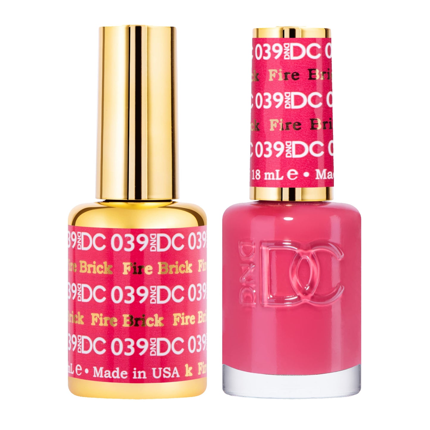 DND DC Gel Polish Set, Red Collection, UV/LED Gel Polish and Air Dry Nail Lacquer, Matching Chip-Free Polish Duo, 039 Fire Brick, 0.5 Fl Oz