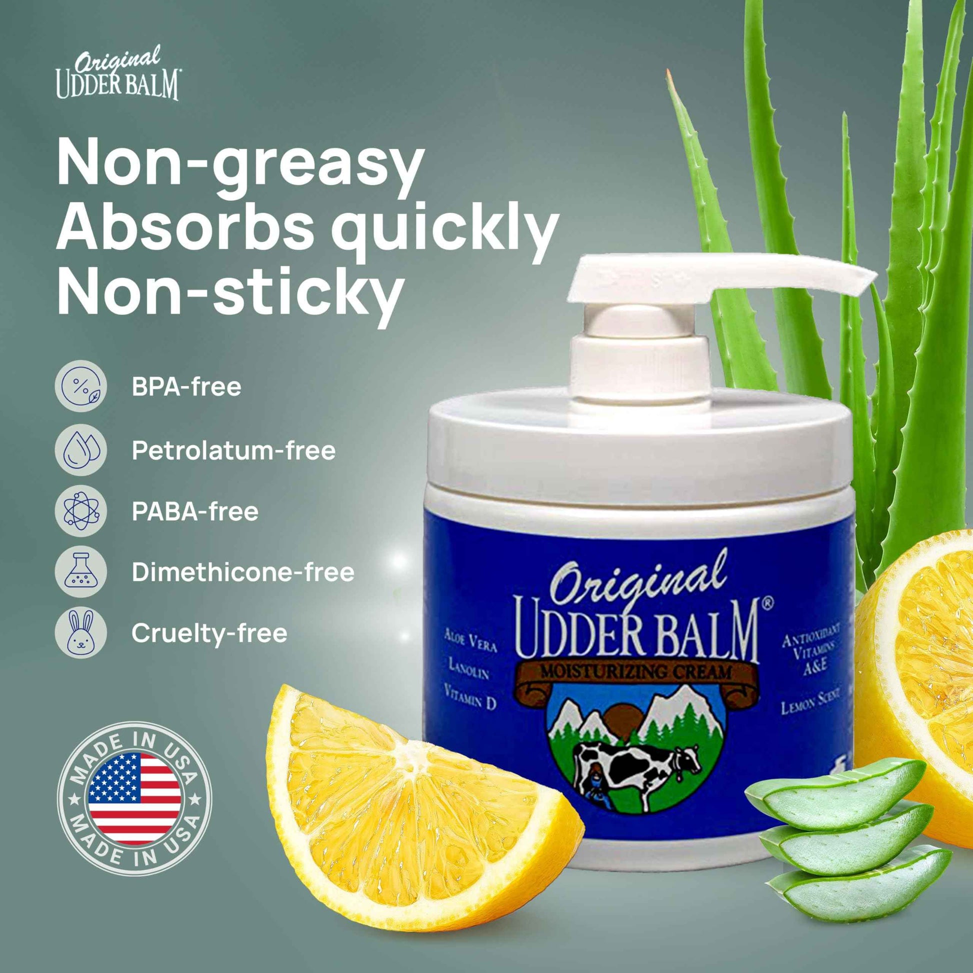 Original Udder Balm Pump Jar - Made in USA - Extra Thick Udder Cream & Hand Balm for Dry Skin, Cracked Heels, Rough Hands – Deep Moisture Heel Cream & Foot Moisturizer with Aloe Vera, 16 Fl Oz
