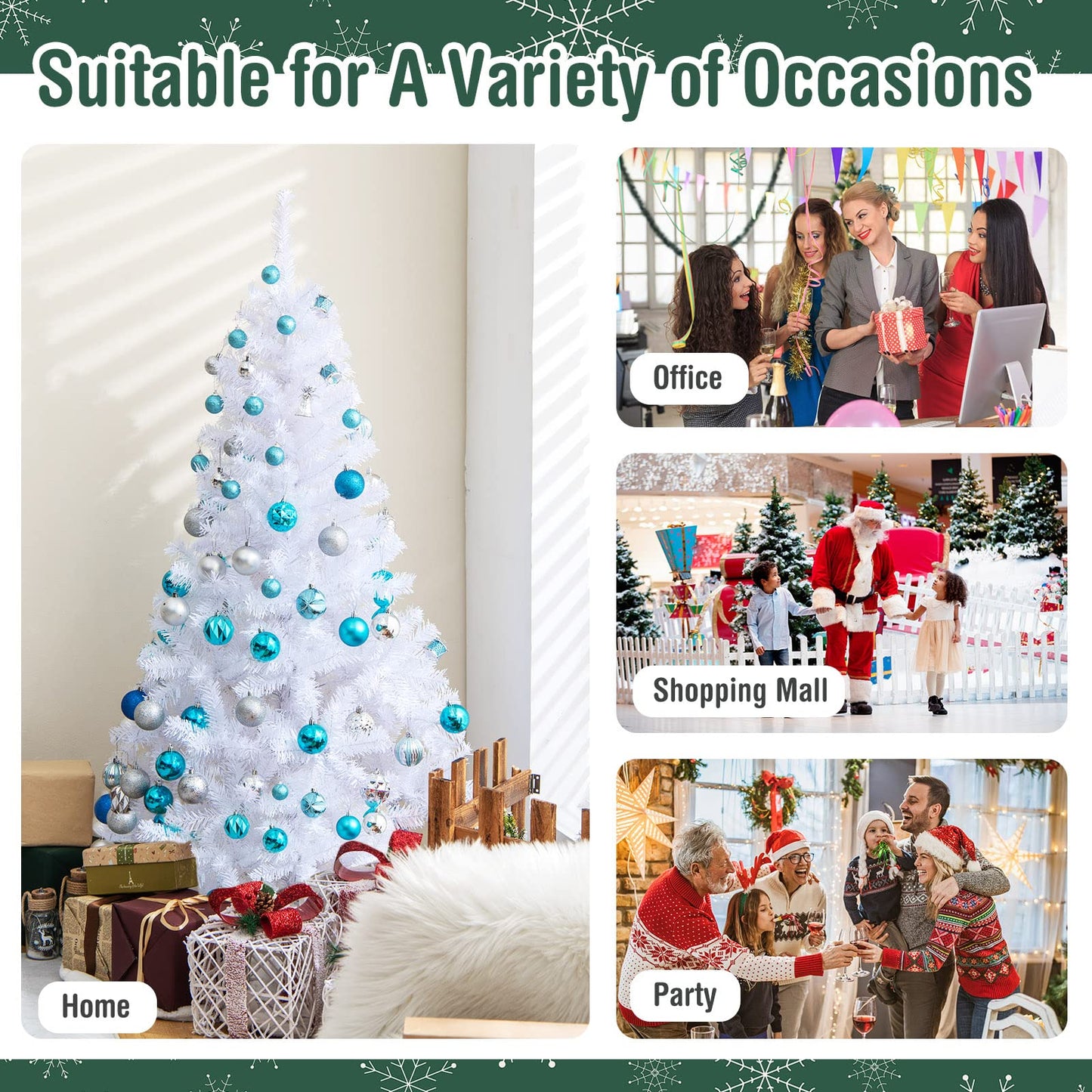 COSTWAY 5Ft-Artificial-PVC-Christmas-Tree-W-Stand-Holiday-Season-Indoor-Outdoor-White