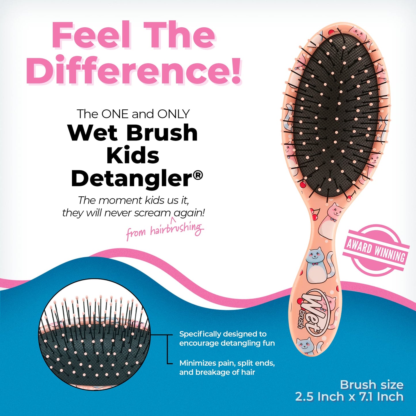 Wet Brush Kids Detangler Hair Brushes - Kitty Cherry (Sweet Treats) - Midi Detangling Brush with Ultra-Soft IntelliFlex Bristles Glide Through Tangles with Ease - Pain-Free Comb for All Hair Types