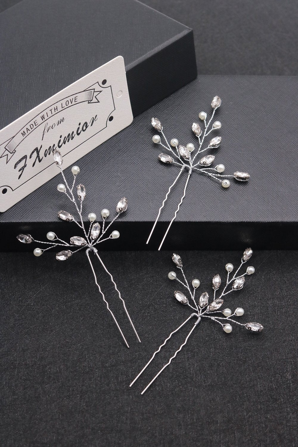 fxmimior Bridal Hair Accessories Pearl Crystal Hair Pins Hair Clips Bobby Pin Wedding Party Evening Headpiece Head Wear (pack of 3) (silver)