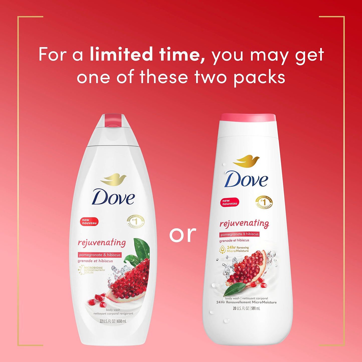 Dove Body Wash for Softer, Smoother Skin After Just One Use Pomegranate and Hibiscus Tea Sulfate-free Bodywash, 20 Fl Oz (Pack of 2)