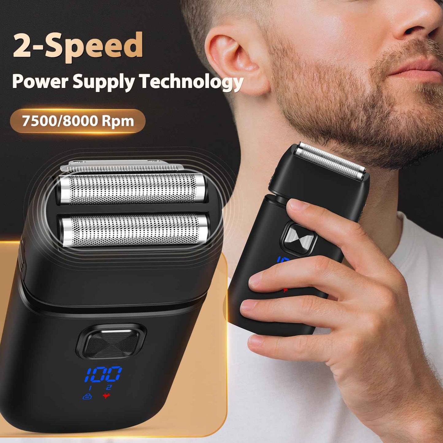 Haosens Electric Foil Razor for Men, Electric Shavers with Pop-Up Trimmer Rechargeable - 2-Speed Adjustable, Travel Lock, 120 Mins Runtime, Double Floating Blades for Men's Face Close Shaving (Black)