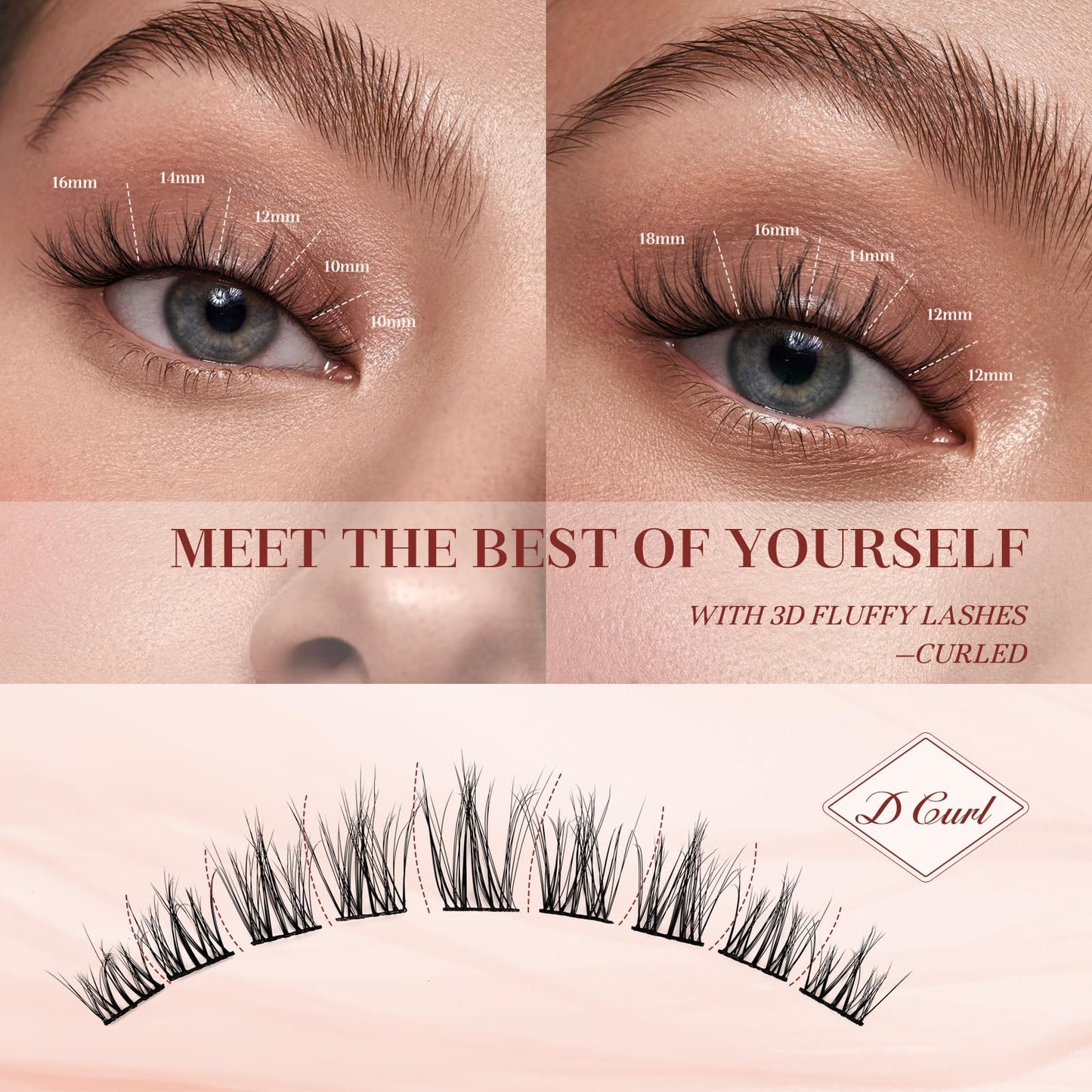 Higu clace Cluster Lashes 140Pcs, 3D Multiple Layers Eyelash Clusters 18mm, Fluffy Lash Clusters D Curl, Curled and Lightweight DIY Lash Extension Large Tray (3D Curled 18mm)