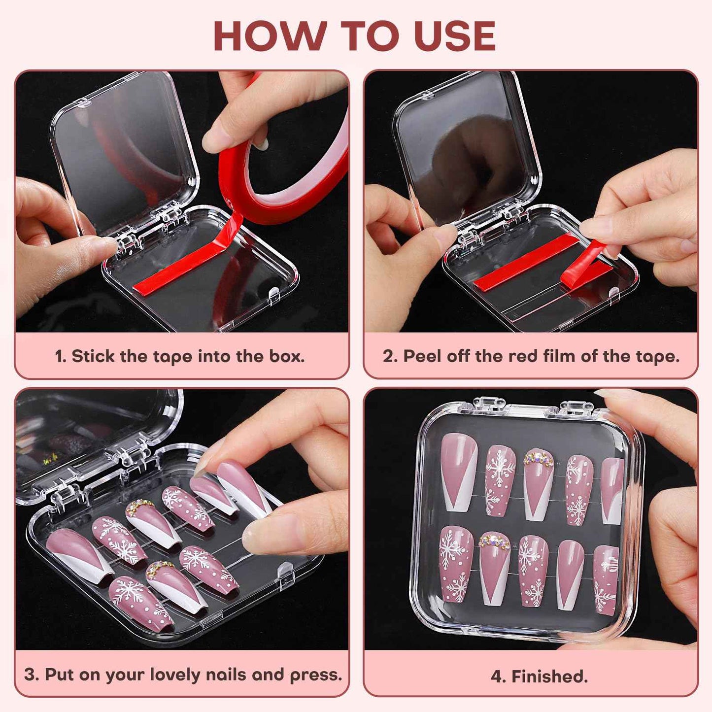 Noverlife 27 Set Press-On Nail Packaging Display Box w/ Adhesive Tape, 3x3" Clear Fake Nail Storage Container