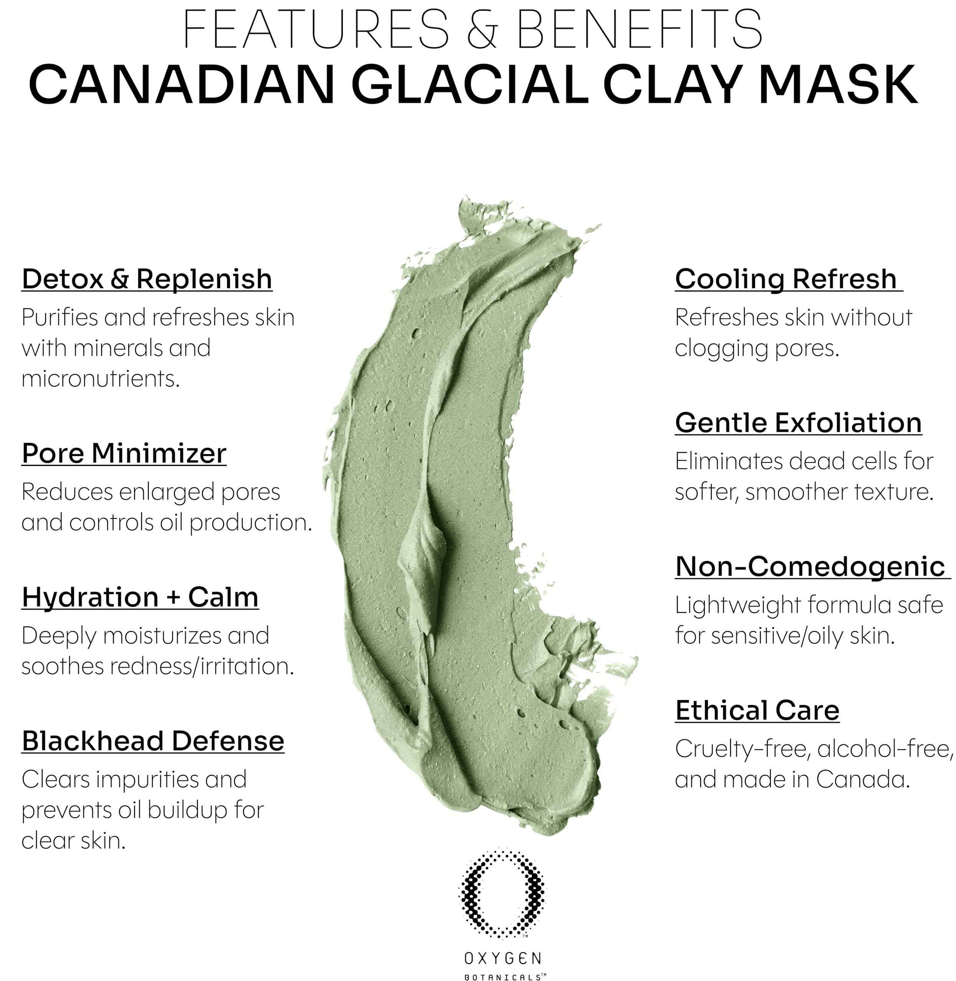 Oxygen Botanicals Canadian Glacial Clay Mask, deeply hydrates the skin, detoxifies and rejuvenates, moisturizing mask, all skin types, 8 pack