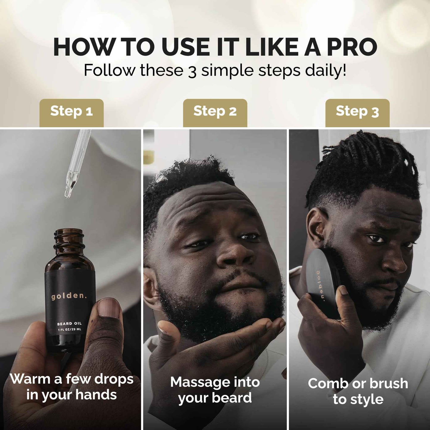 Golden Grooming Beard Oil for Men | Features Castor Oil, Jojoba Oil, and Olive Oil for Hair Growth | Tames, Moisturizes & Styles Your Beard | Fresh Scent | 2oz