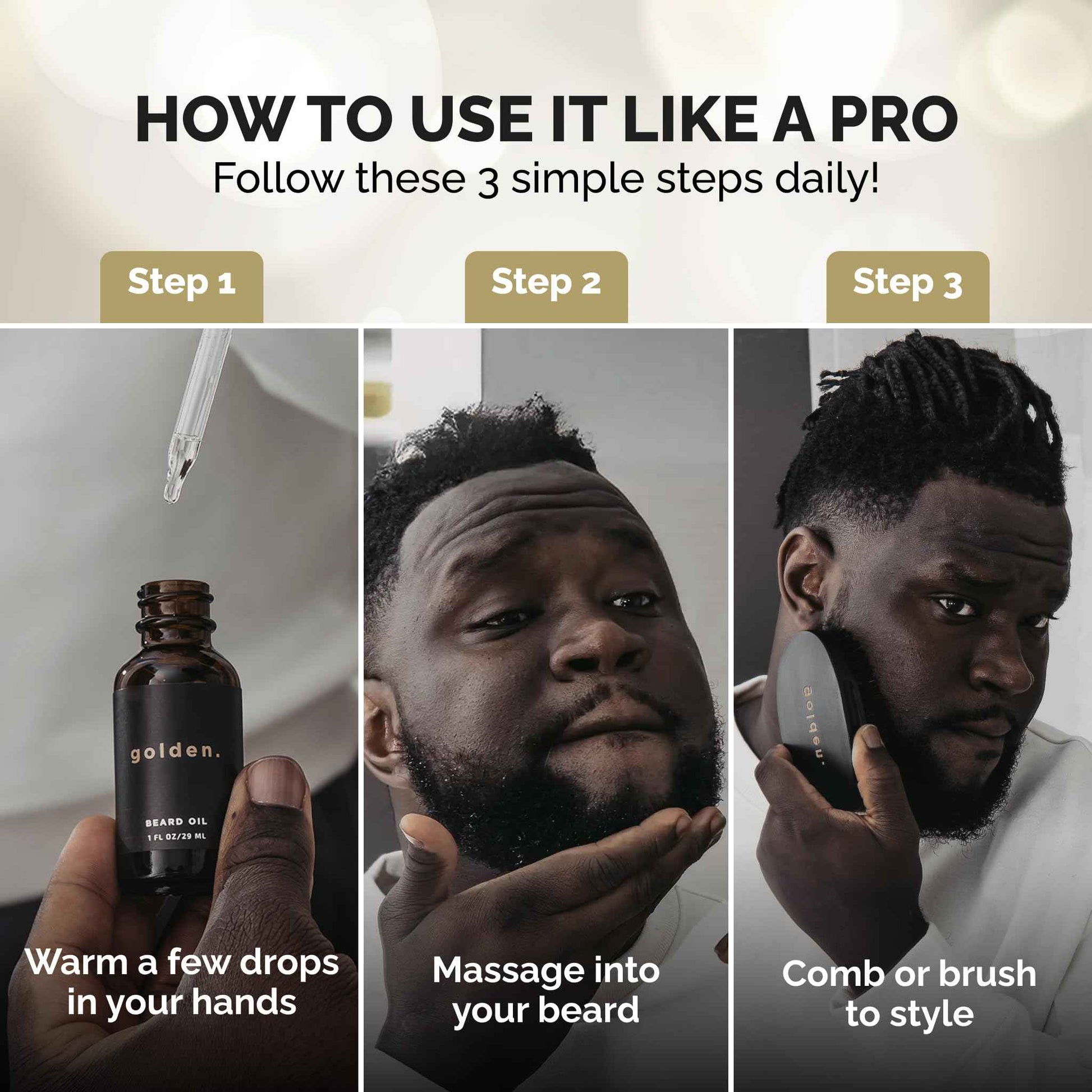 Golden Grooming Beard Oil for Men | Features Castor Oil, Jojoba Oil, and Olive Oil for Hair Growth | Tames, Moisturizes & Styles Your Beard | Fresh Scent | 2oz