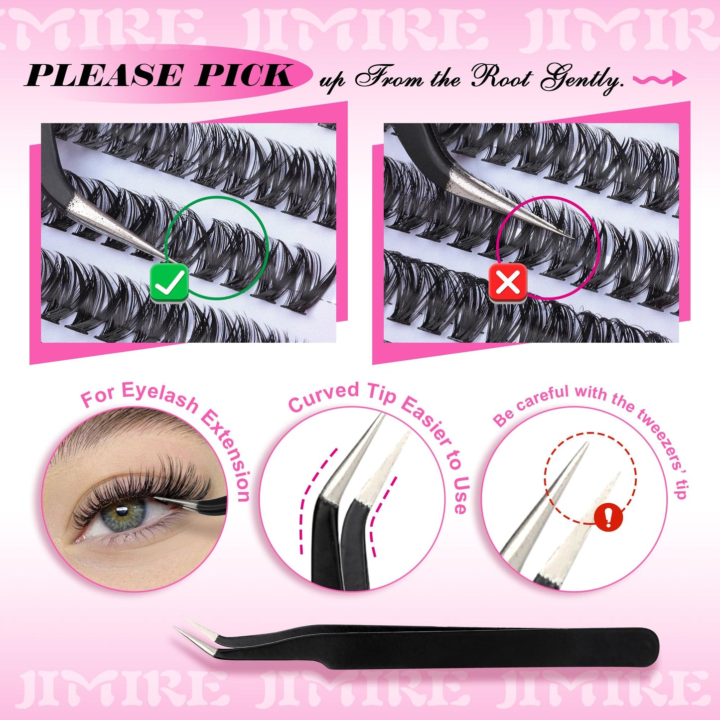 Lash Extension Kit DIY Lash Clusters Kit 560Pcs Eyelash Extension Kit with Lash Bond and Seal Tweezers 10-16mm Natural 40D+50D Volume D Curl Individual Lashes Cluster Eyelash Extensions by JIMIRE