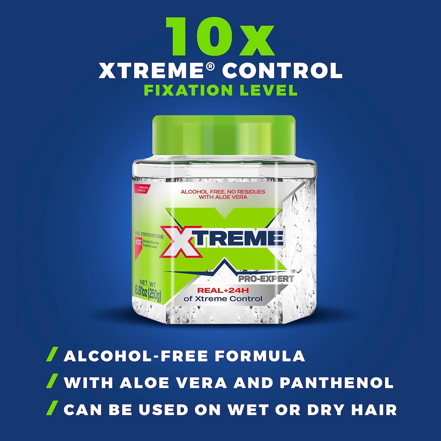 Xtreme Pro-Expert Clear Styling Hair Gel, Alcohol-Free 24-Hours Control With Aloe Vera, 8.81 oz Jar (Pack of 24)