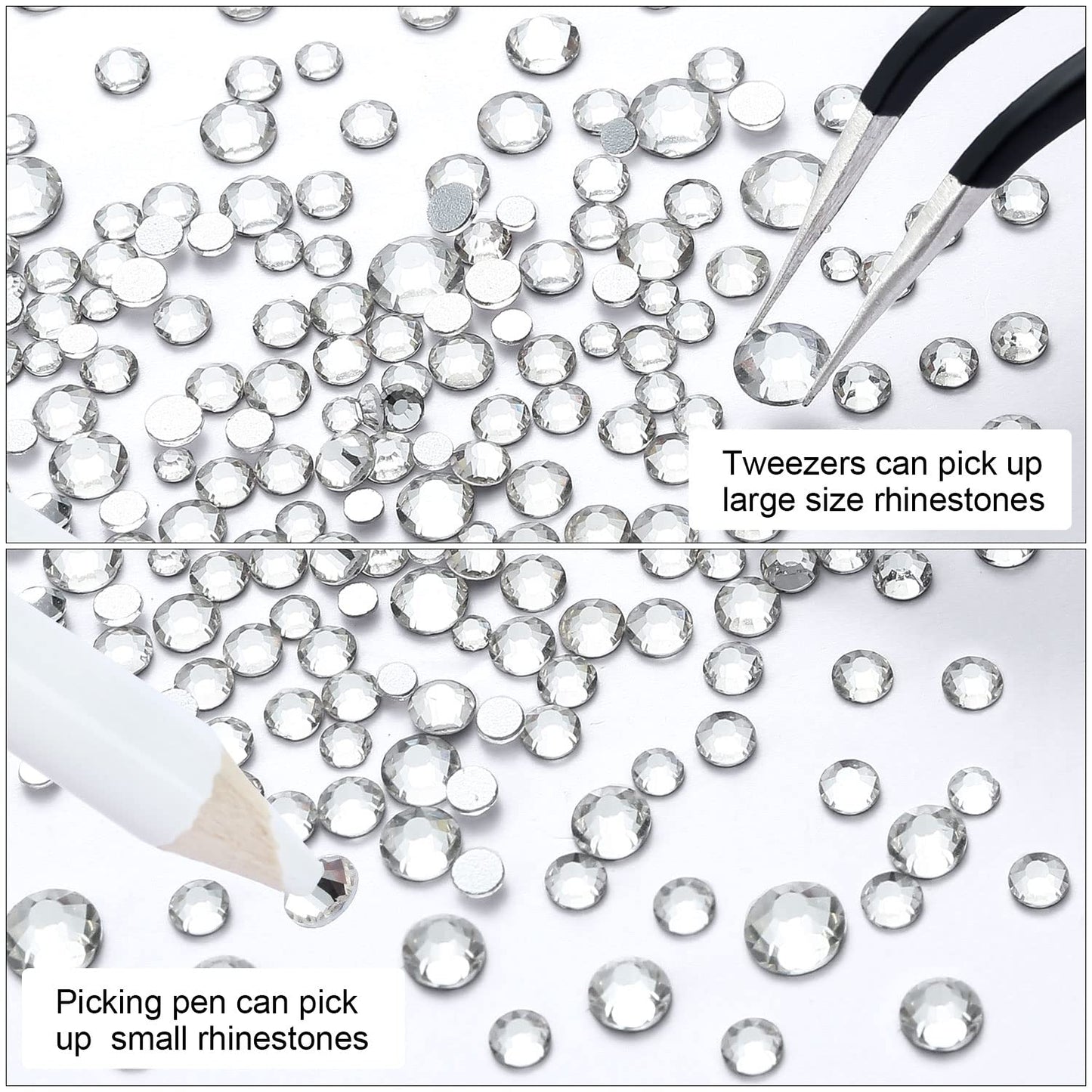 4240Pcs Flatback Clear Rhinestones Glass Crystal Diamonds for Nail Art Crafts Tumblers Glitter Round with Tweezers and Picking Pen (SS6~SS20 Set)