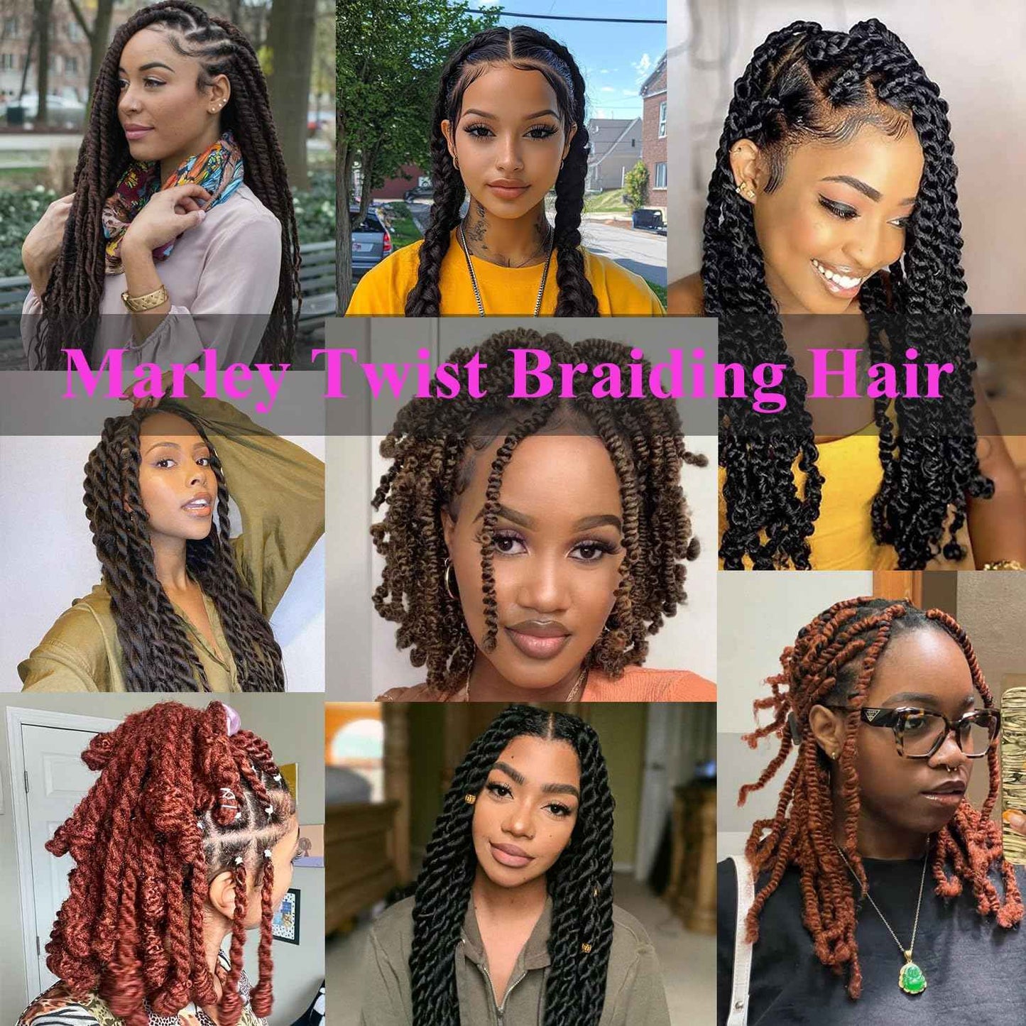 Marley Twist Braiding Hair 24 Inch 8 Packs – Fluffy&Tangle-Free Cuban Twist Hair for Braiding, Natural Look Synthetic Long-Lasting Spring Afro Kinky Twist Hair Extensions (33/27)