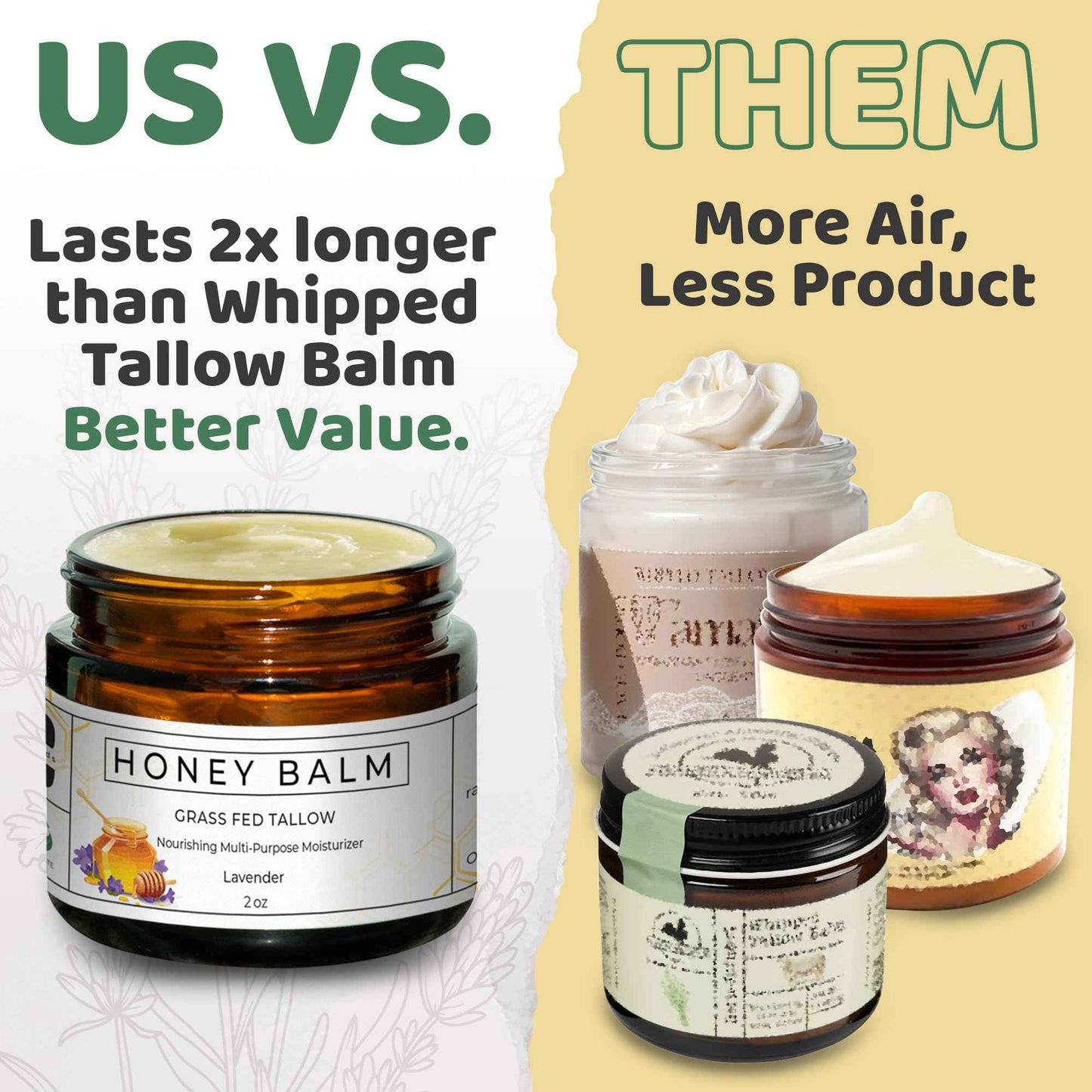 Really Good Blends - Tallow Honey Balm, Organic Body Butter, Grass-Fed Beef Tallow for Skin, Soothing All-Natural Moisturizer for Body and Face | Made in USA - 2 oz (Lavender)